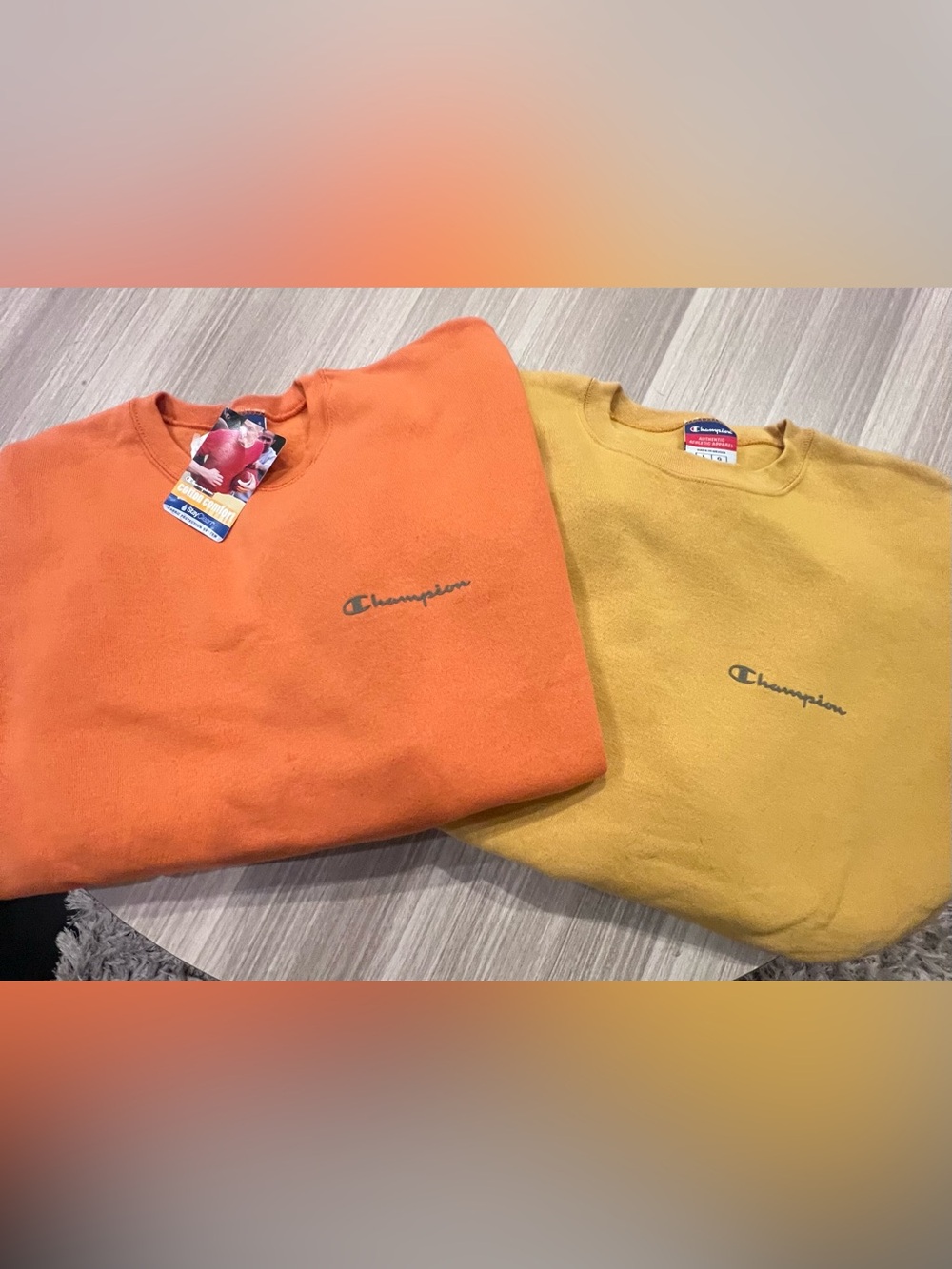 Champion Sweatshirts. Unisex Colorblock Crewneck Sweatshirts - Orange & Yellow